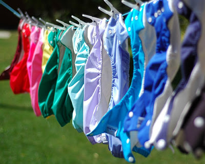 reusable nappies on washing line