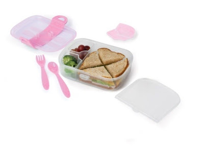 Munchkin bento lunchbox - small sections for fruit and has it's own cutlery