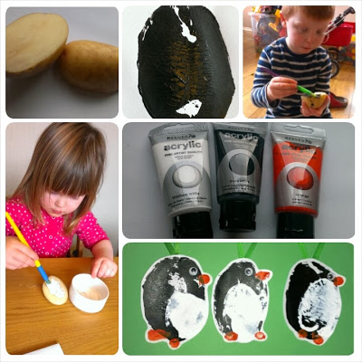 making potato print penguins
