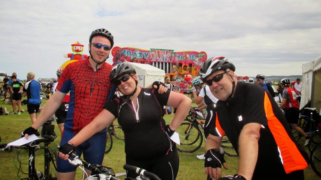 Great Yorkshire Bike Ride 2014 - finish line (spiderman cycling gear)