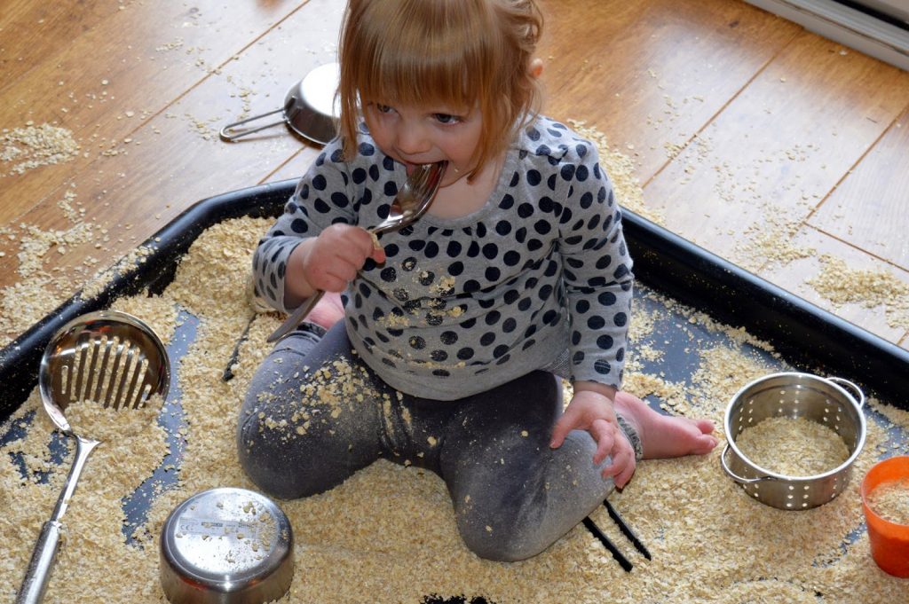 pretending to eat Tuff Spot oats