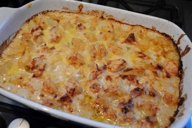 Potato bake with carbonara sauace