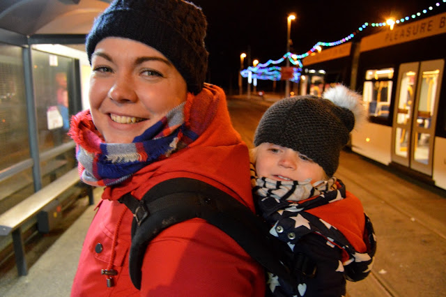 Baby wearing at Blackpool Illuminations