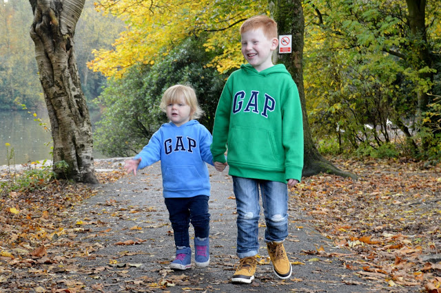 Siblings autumn walk