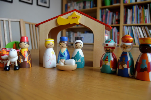 ASDA wooden nativity set displayed
