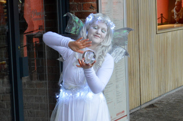 Magical winter fairy on the Albert Dock at Christmas