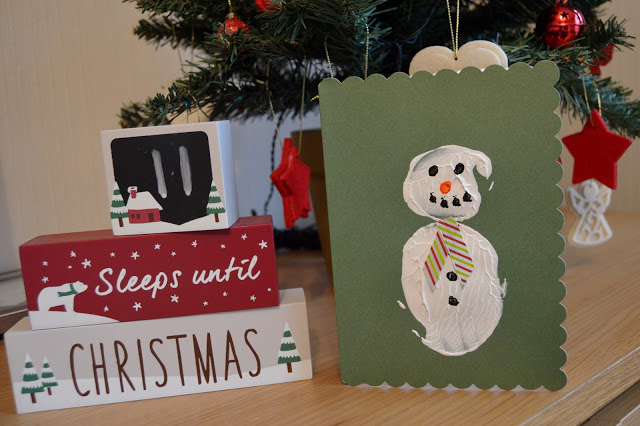 Potato print snowmen - on a Christmas card