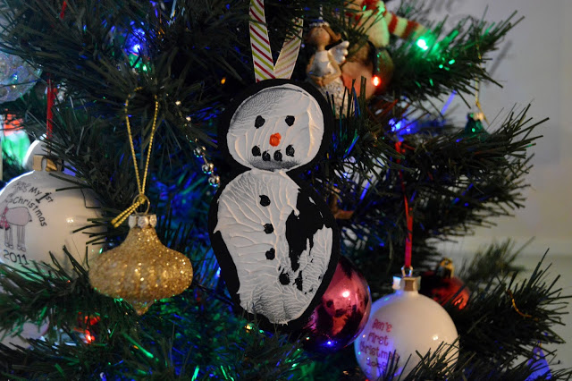 Potato print snowmen - tree decoration