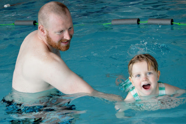 Konfidence Swimologists: Daddy and Amy swimming with Puddle Ducks