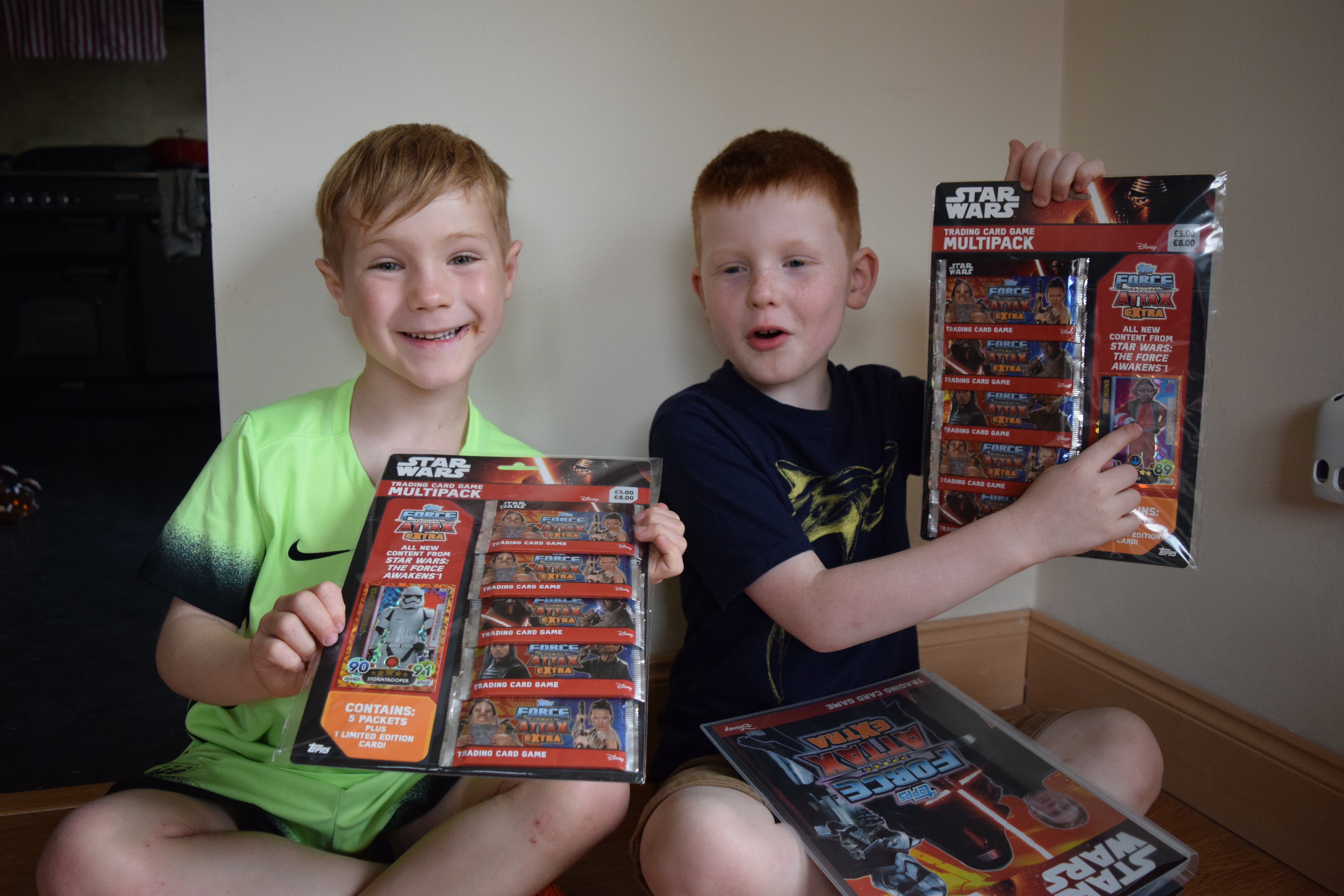 Boys showing off Force Attax