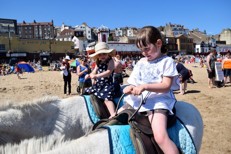 Girls on donkey in Scarborough