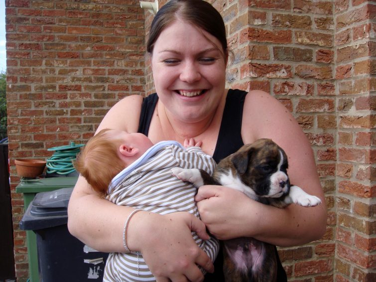 We're going on an adventure - Colette with baby Ben and Thomas - getting a puppy with a newborn (newborn baby and tiny boxer puppy)