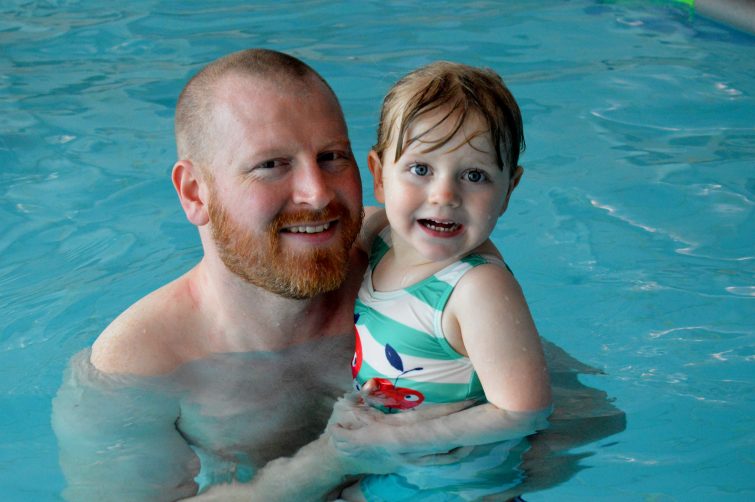 Daddy & Amy in the swimming pool with Puddle Ducks - toddler swimming lessons