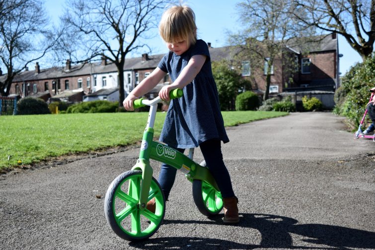 Three year old on Y Velo Balance Bike