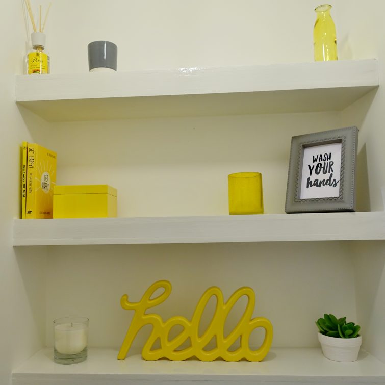 Grey & yellow downstairs toilet details