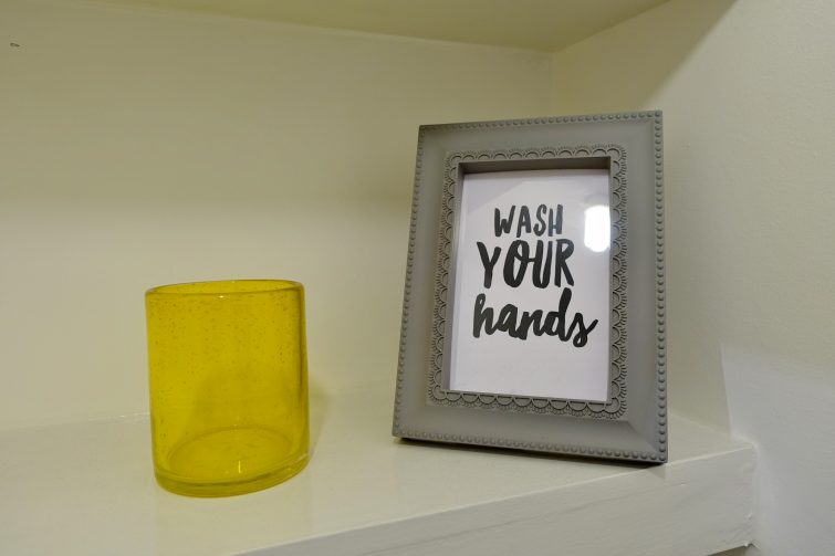 framed wash your hands print for bathroom