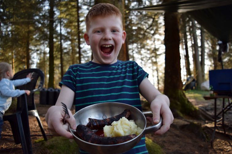 Campfire tea of sausage and mash in the lake district