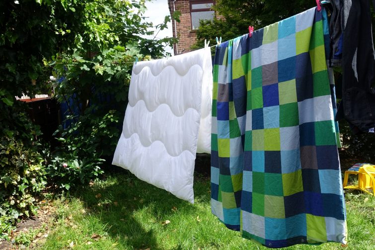 machine washable duvet on the washing line