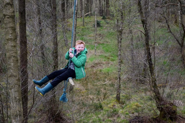 A rope swing in the woods