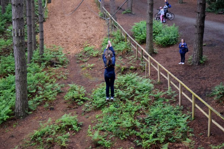 Chloe braving the zip wire at Go Ape