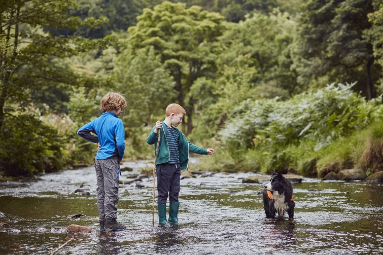 Playing in the river with Mountain Rescue dog, Bob