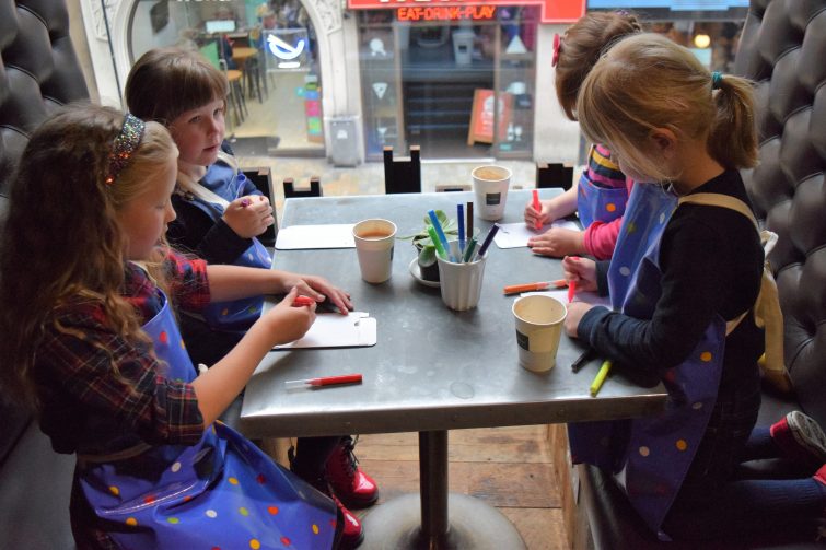 Hotel Chocolat Children's Chocolate Workshops - decorating boxes for chocolate
