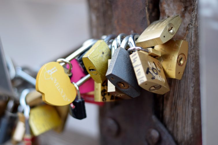 Love locks on a bridge in Venice