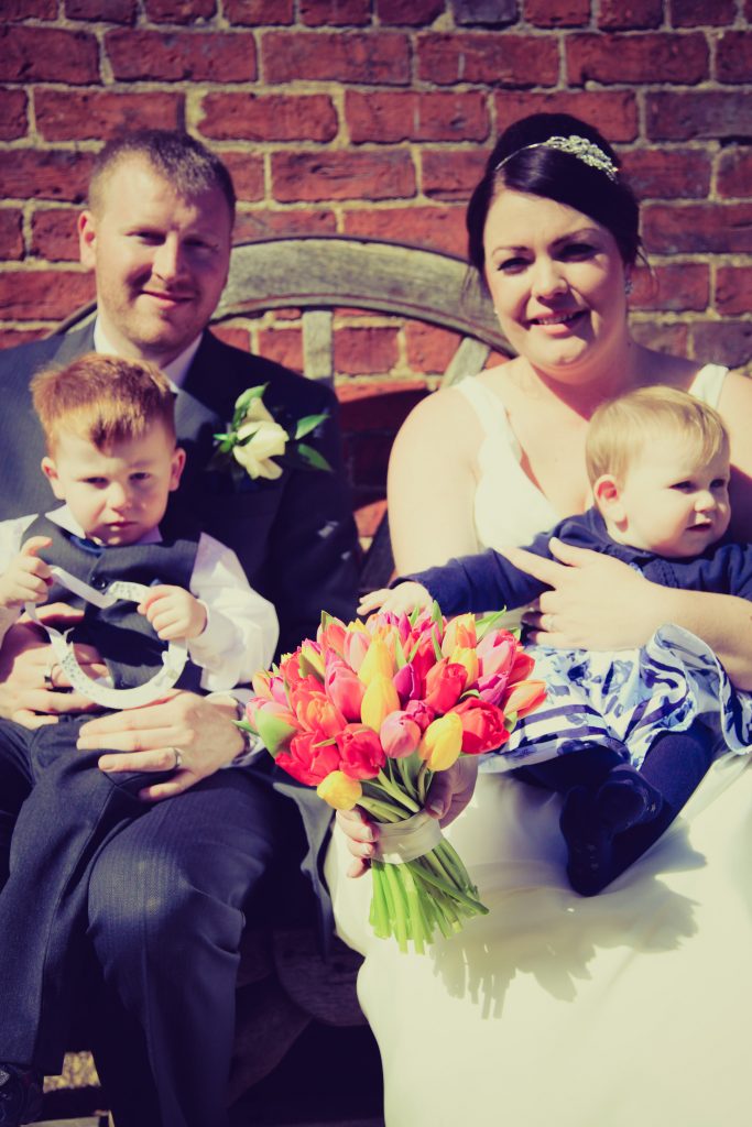 Wedding at York Maze - Bride and Groom with young children
