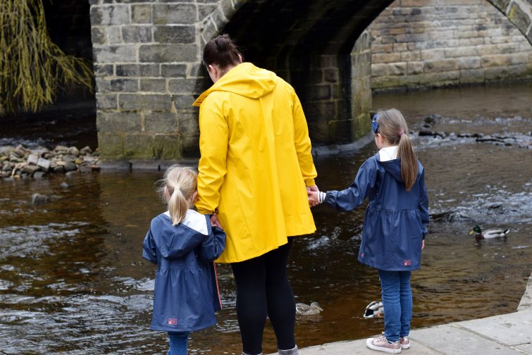 Mum and daughters in Hebden Bridge