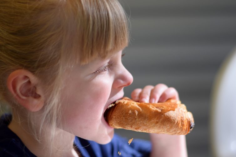 Pain au chocolat for breakfast from the Chateau de Lez Eaux campsite shop