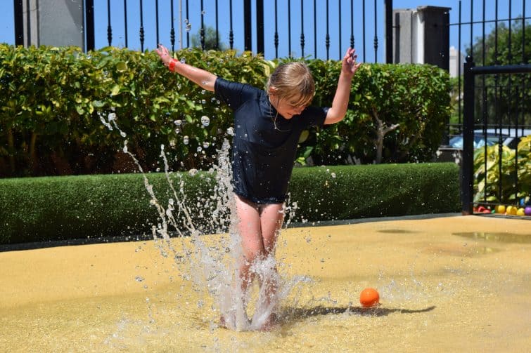Holiday Village Tenerife splash park - playing with sprinklers and water