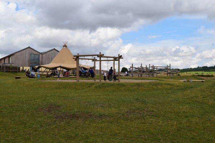 William's Den outdoor climbing space features large wooden structures for clambering on