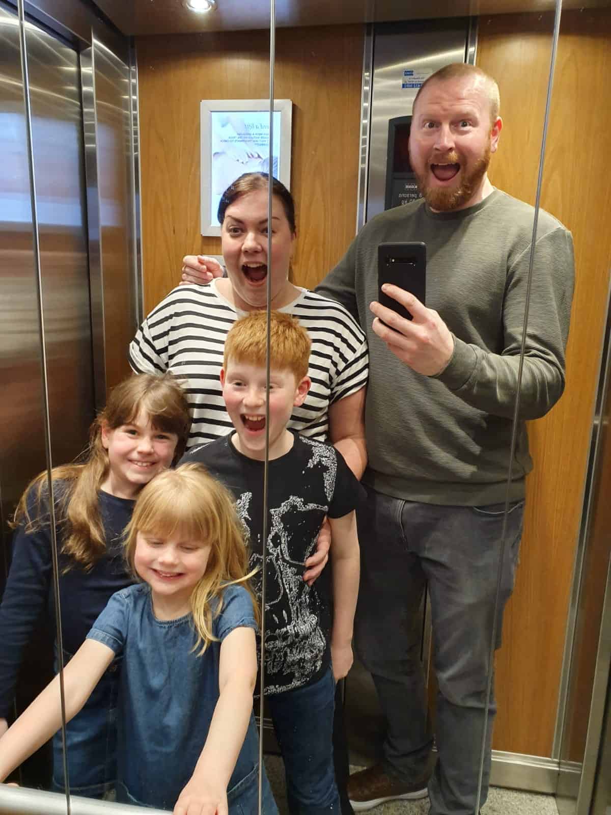 We're going on an adventure lift selfie at Cottons Hall Hotel