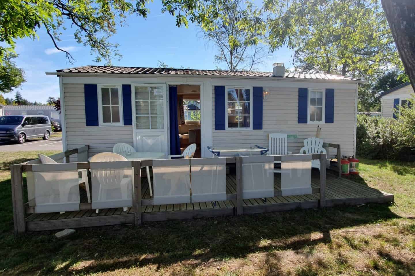 Eurocamp holiday home at Les Alicourts resort - this holiday home had an assigned parking space in a nearby car park so no cars outside the mobile home