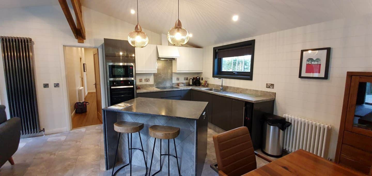 fully stocked kitchen in luxury self-catering lodge