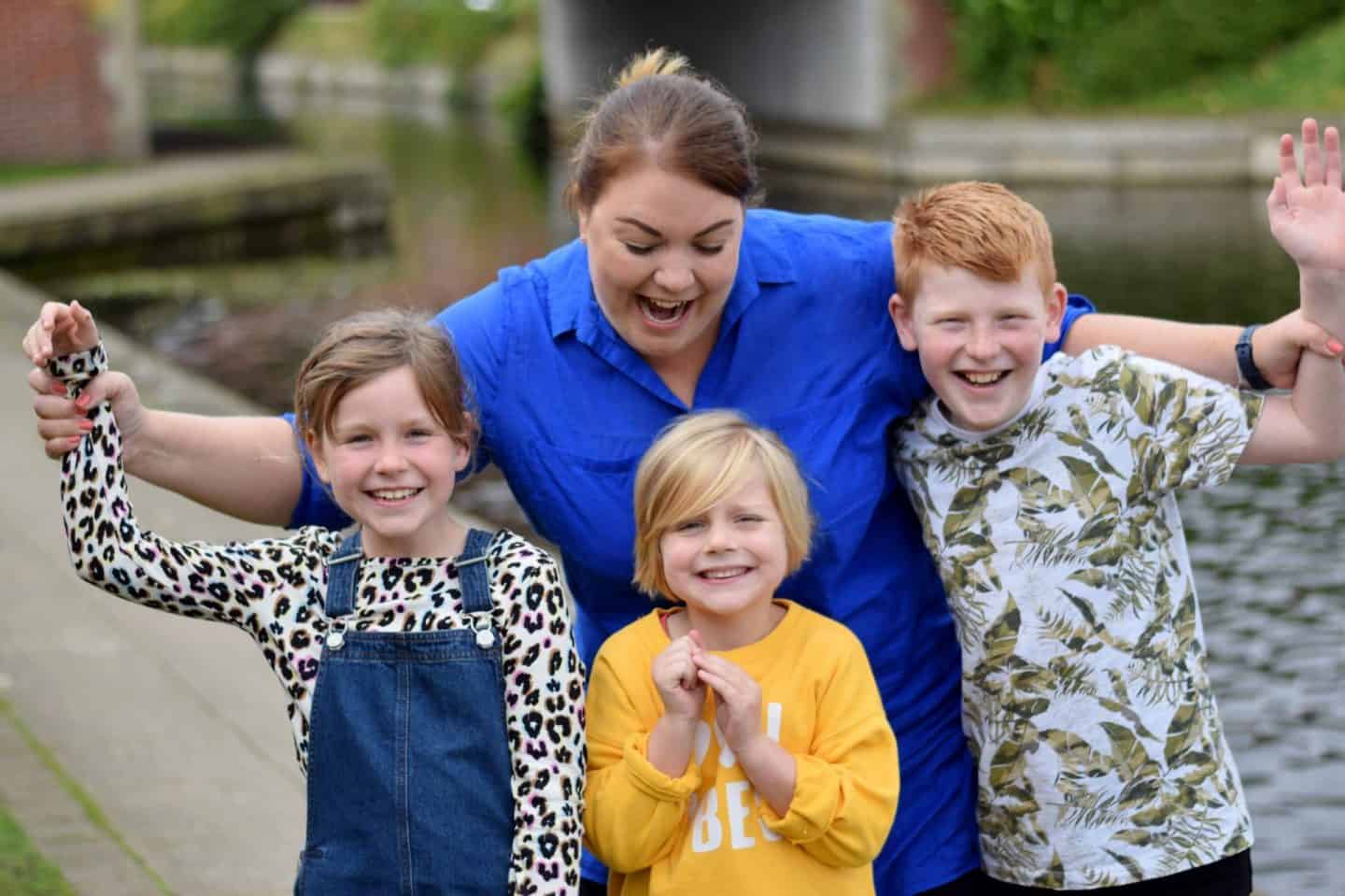 Mum with three children being silly - work at home mum