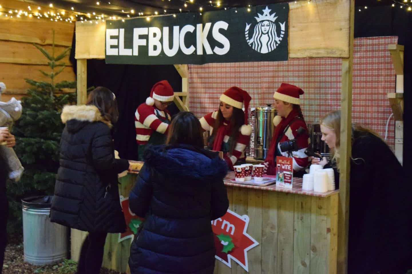Hot chocolate, mulled wine and mince pies at Elfbucks in the Elf Village