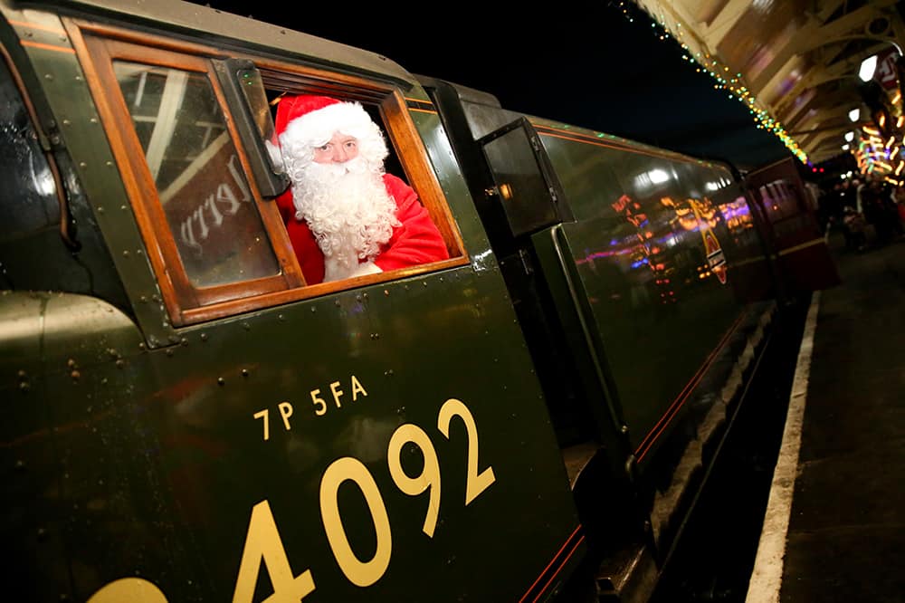 East Lancs Railway - Father Christmas hanging out of train window
