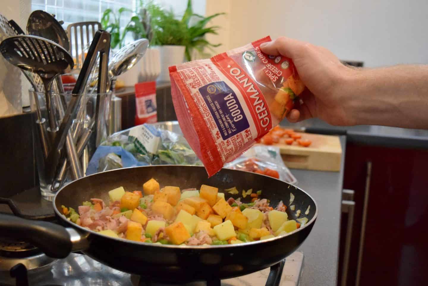 easy to pour, resealable pack of ready to use cheese cubes