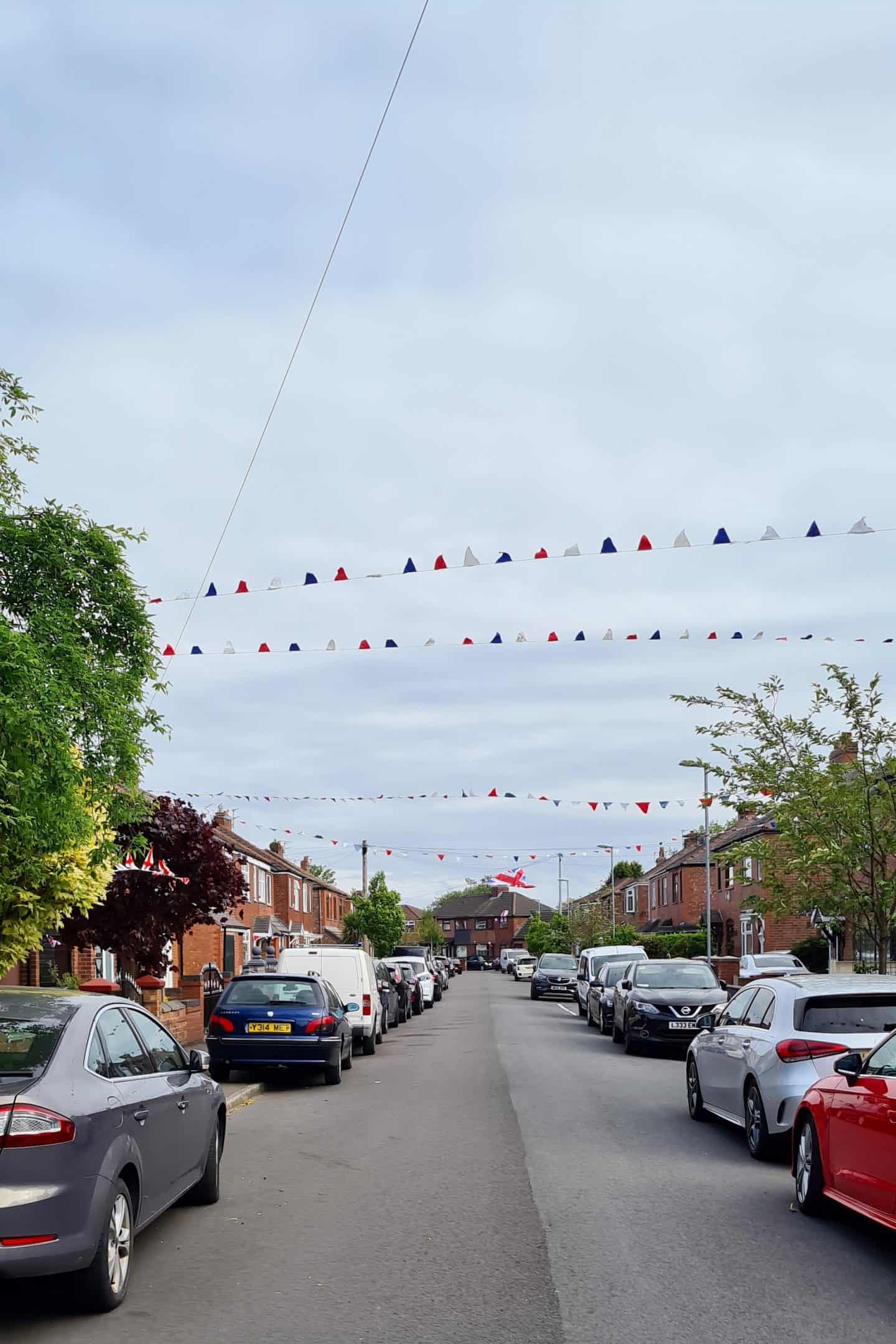 Street with bunting for VE day