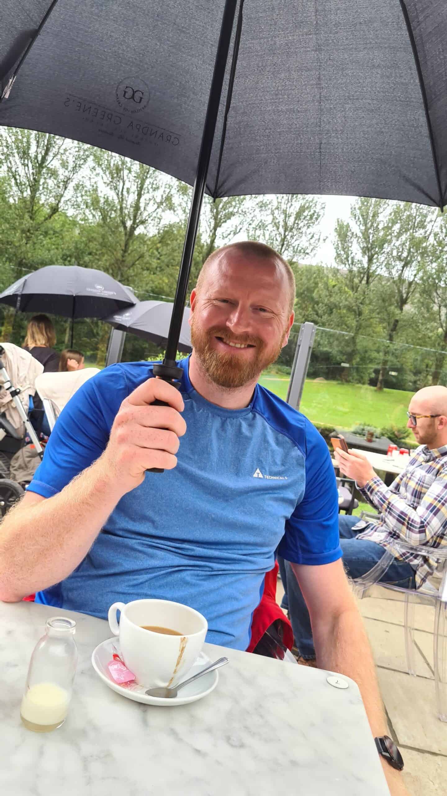 Alfresco dining at Grandpa Greenes - umbrellas provided to shelter from the rain