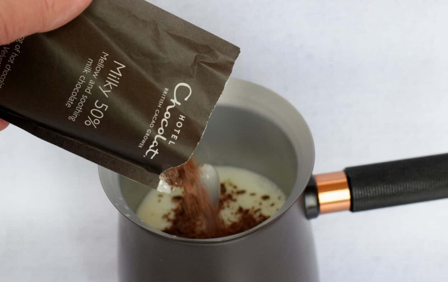 Hotel Chocolat single serve hot chocolate is a perfectly measured portion for your Velvetiser