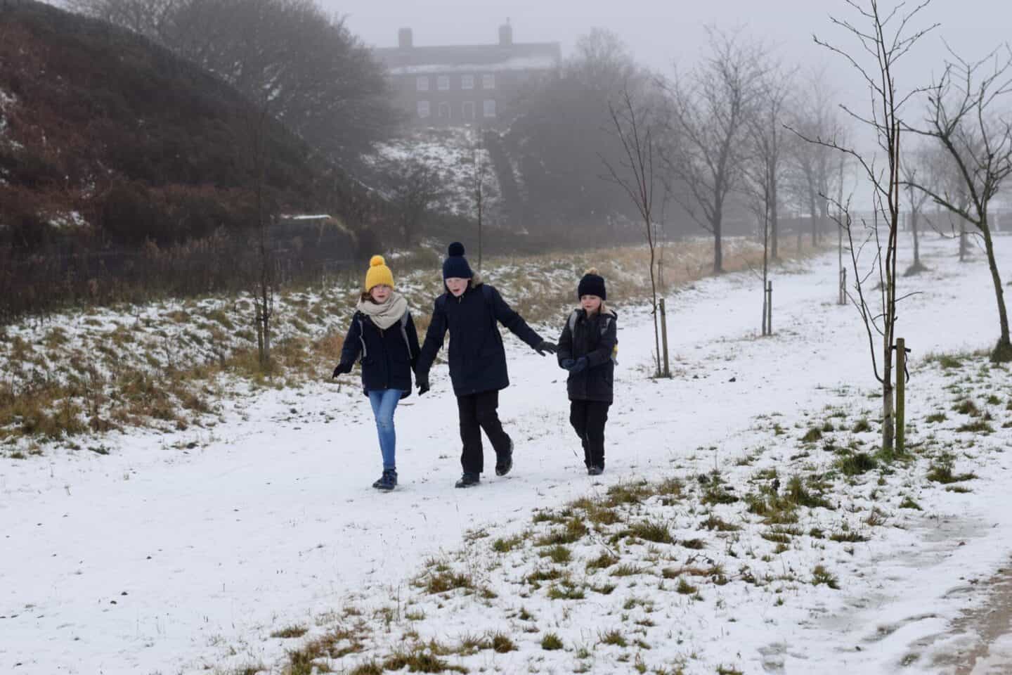 Children out for a winter's walk in the peak district