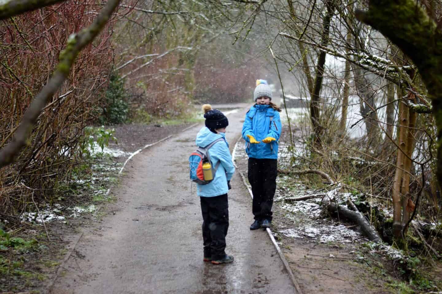 The girls are well wrapped up for a winter walk around Alkrington Woods