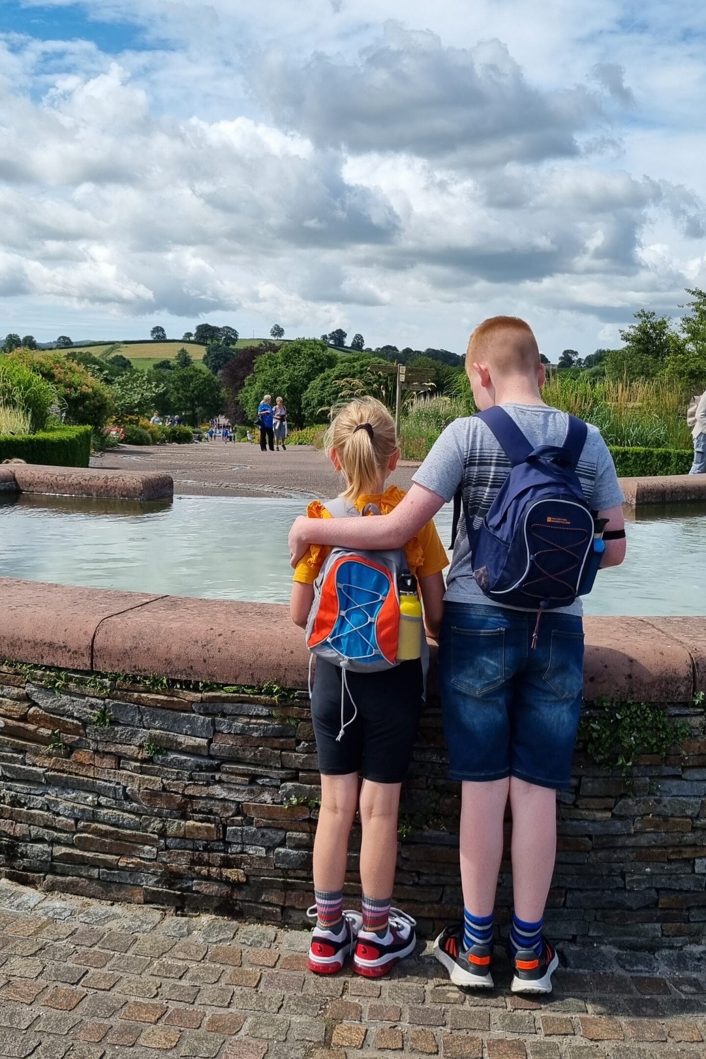 The water source at the top of the feature in the gardens