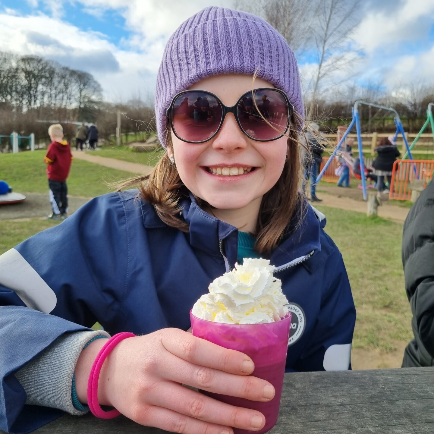 drinking hot chocolate in the park