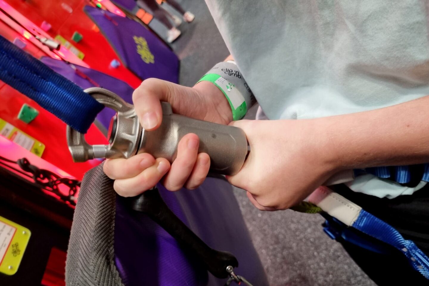Children clip themselves in and out of the challenges - but might need some help with this!