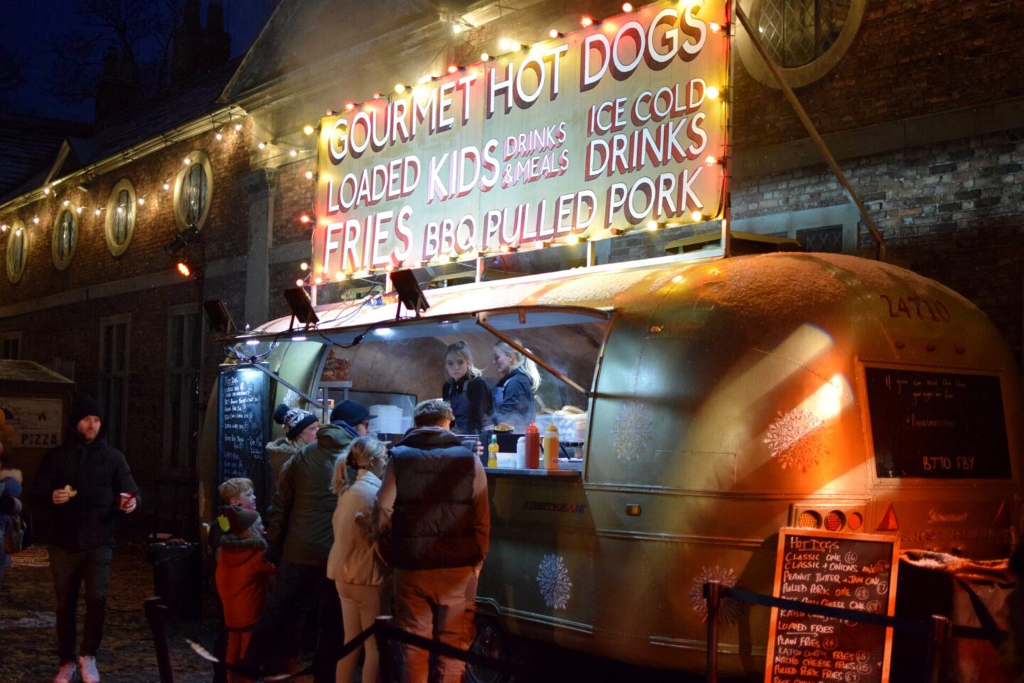 Gourmet hot dogs at Christmas at Dunham Massey event.