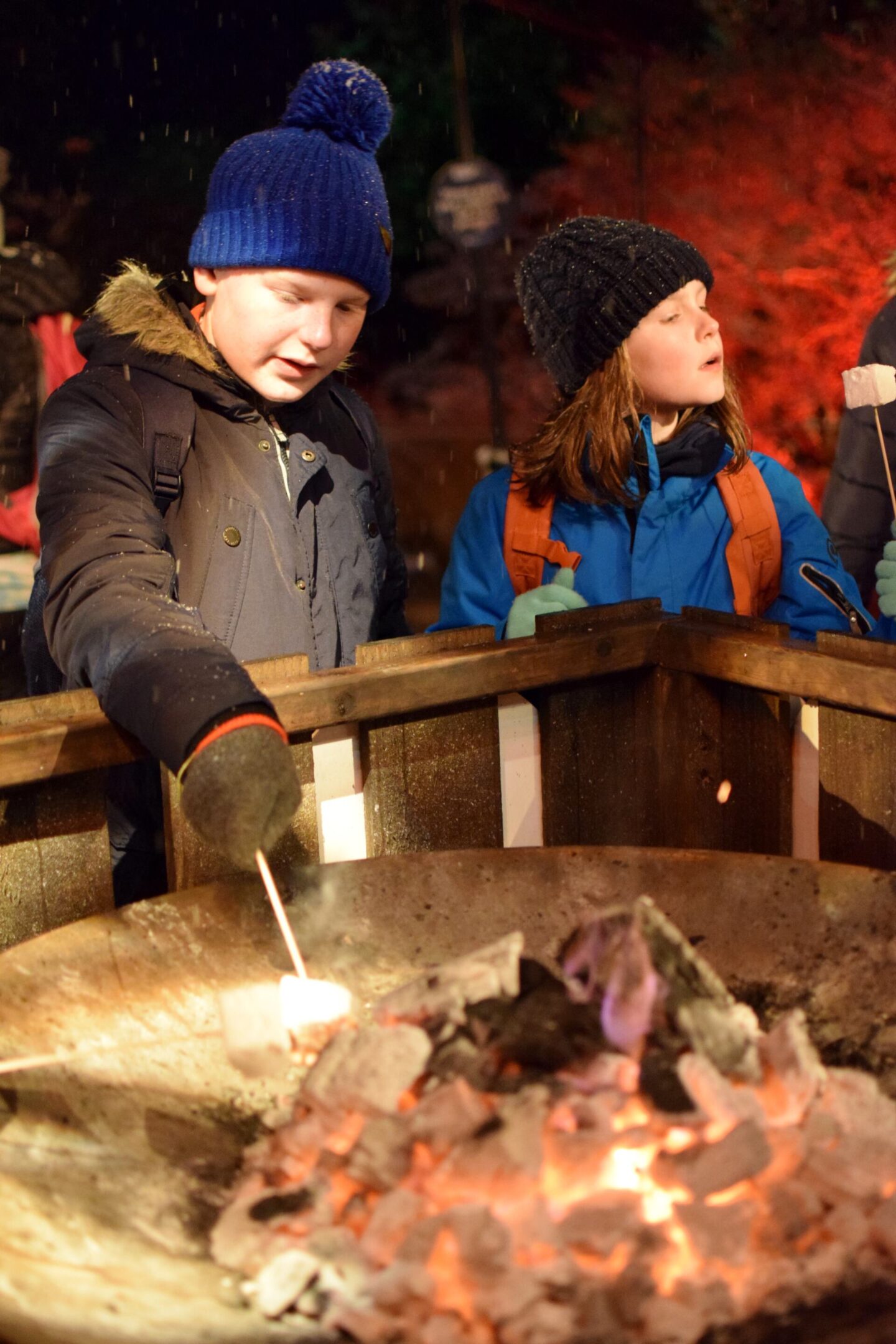 Toasting marshmallows over the fire pits at Dunham Massey