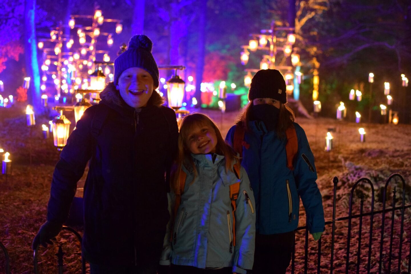 Kids enjoying the Dunham Massey Christmas lights.